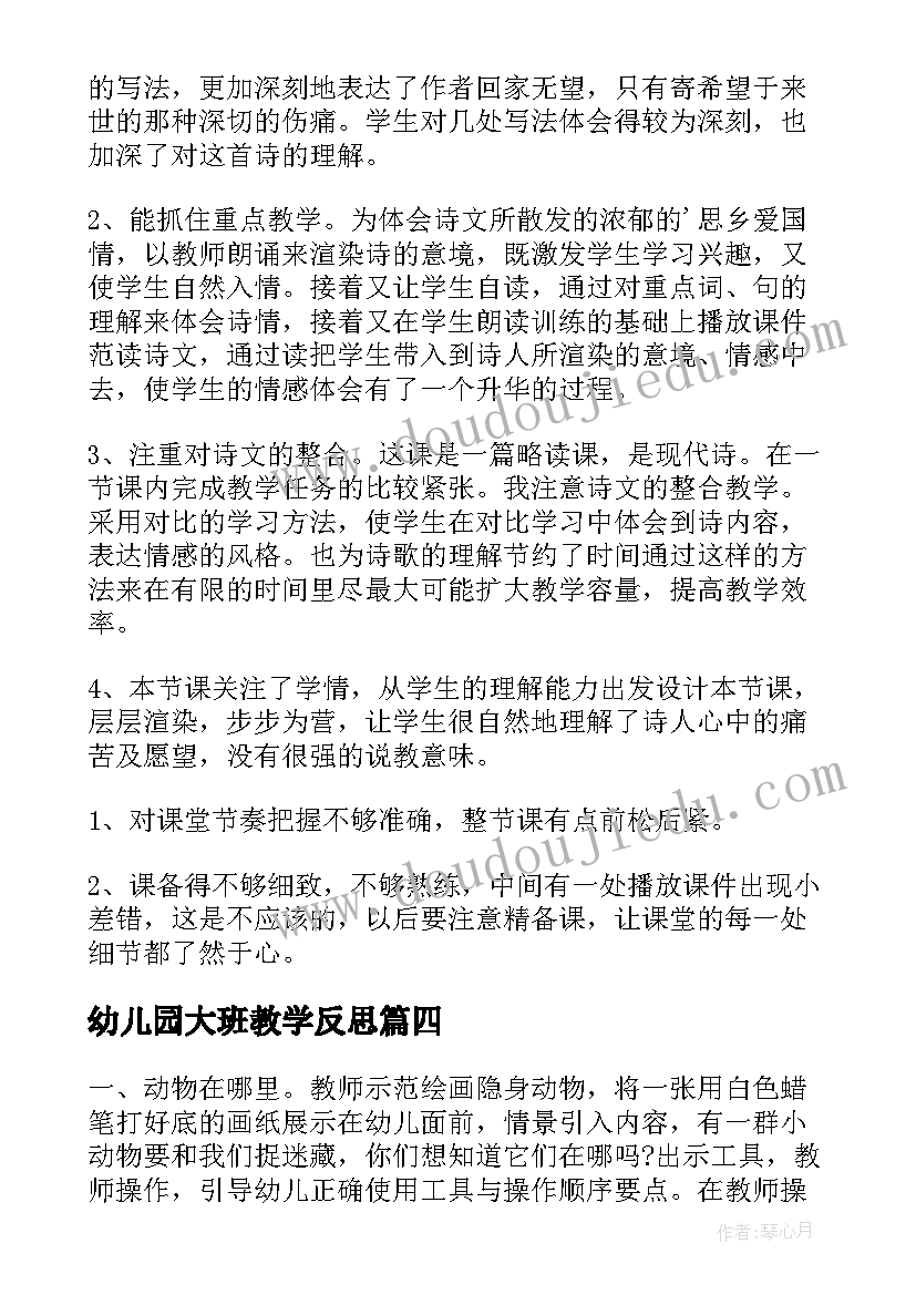 幼儿园大班教学反思 大班教学反思(精选8篇)