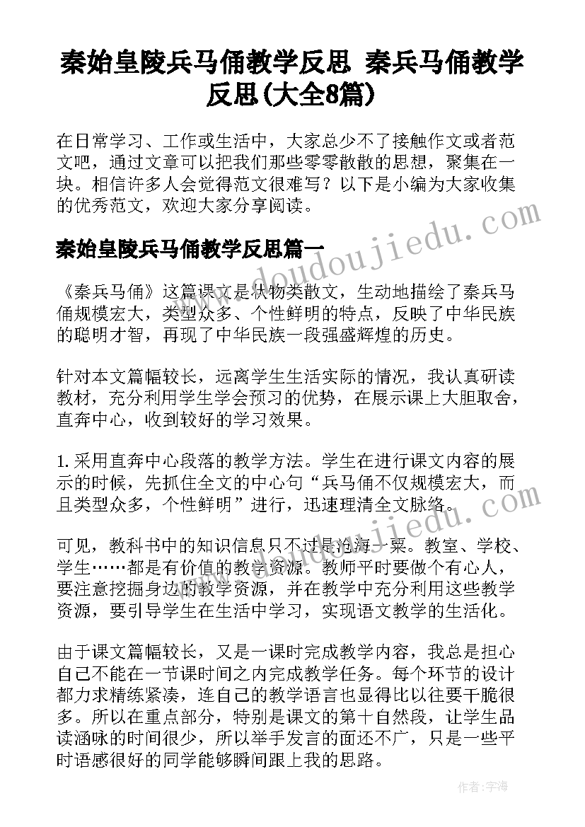 秦始皇陵兵马俑教学反思 秦兵马俑教学反思(大全8篇)