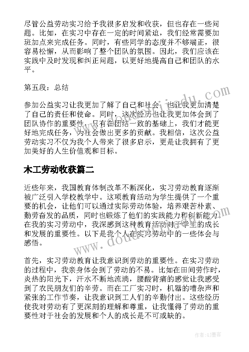 木工劳动收获 学生公益劳动实习心得体会(实用6篇)