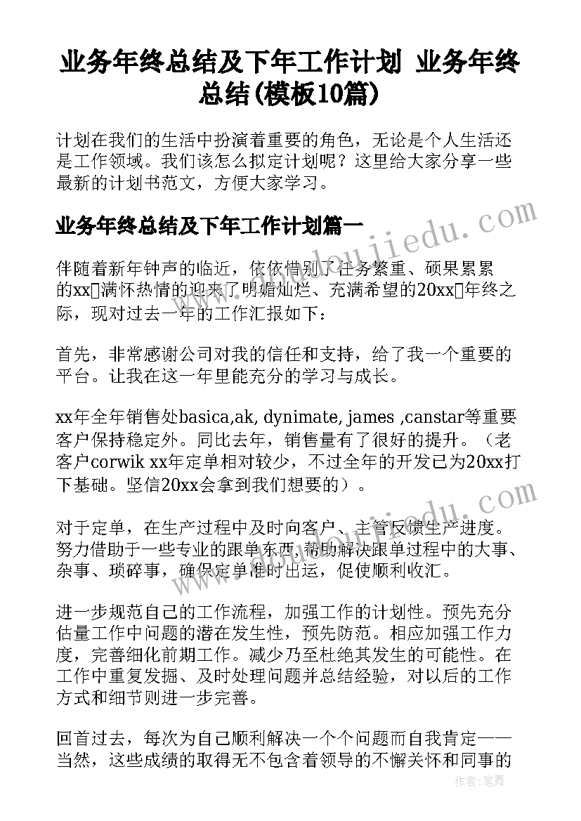 业务年终总结及下年工作计划 业务年终总结(模板10篇)