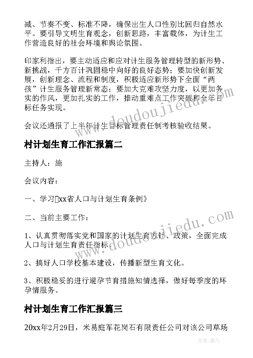 2023年村计划生育工作汇报(实用5篇)