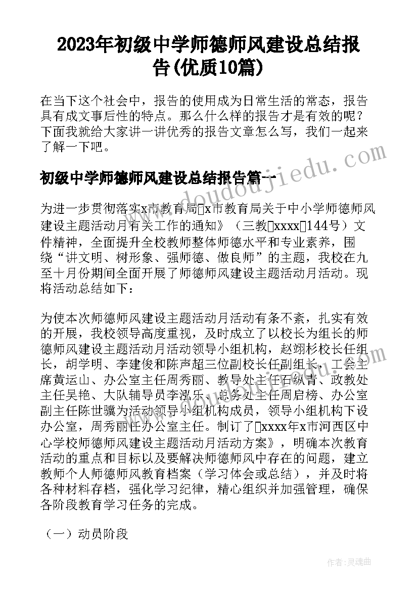 2023年初级中学师德师风建设总结报告(优质10篇)