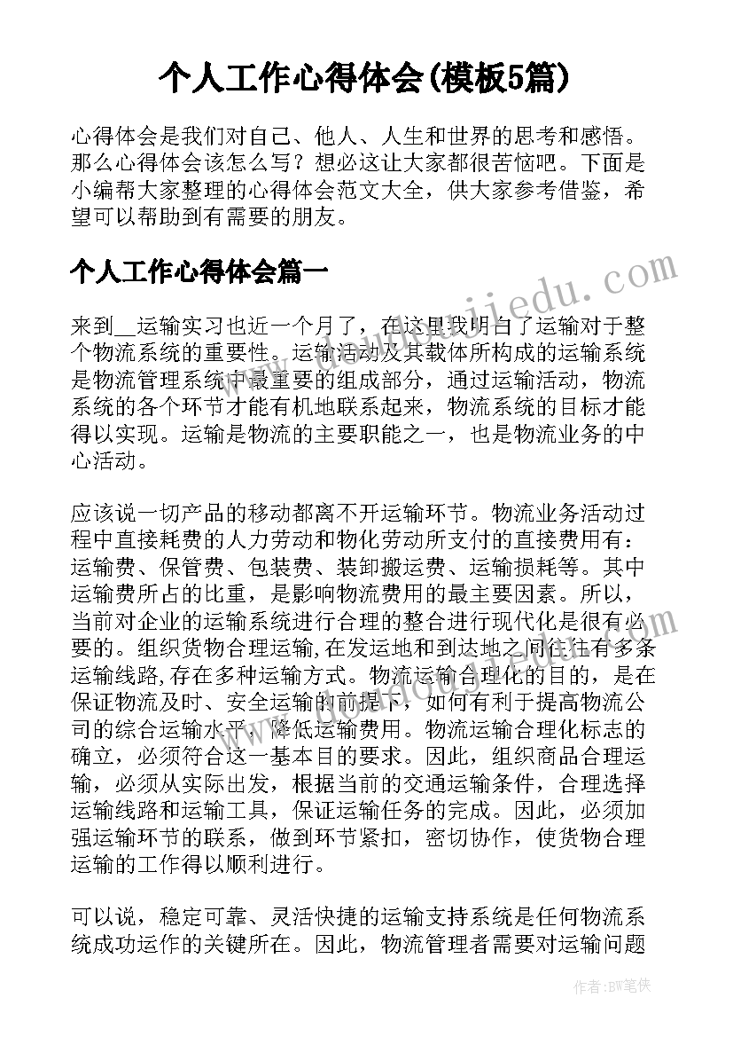 个人工作心得体会(模板5篇)