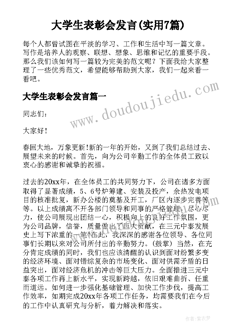 大学生表彰会发言(实用7篇)