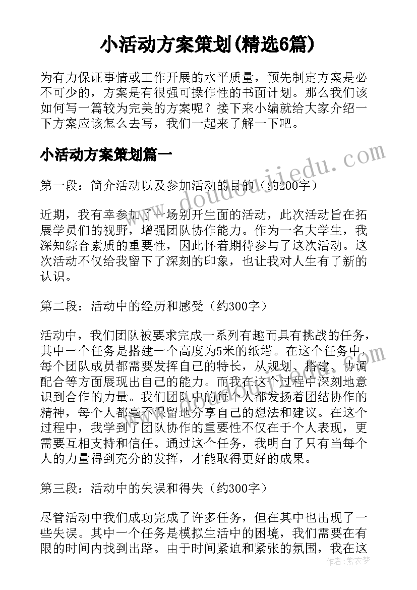 小活动方案策划(精选6篇)