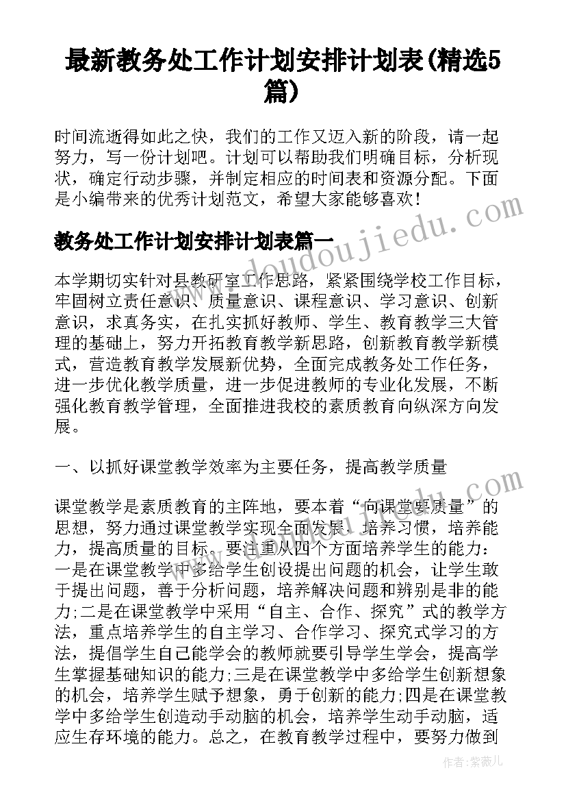 最新教务处工作计划安排计划表(精选5篇)