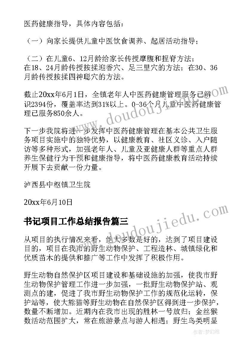 最新书记项目工作总结报告 项目工作总结报告(通用9篇)