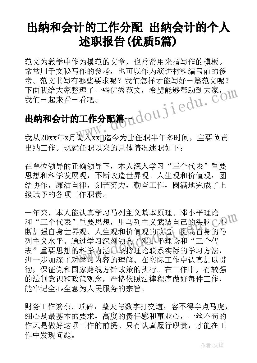 出纳和会计的工作分配 出纳会计的个人述职报告(优质5篇)