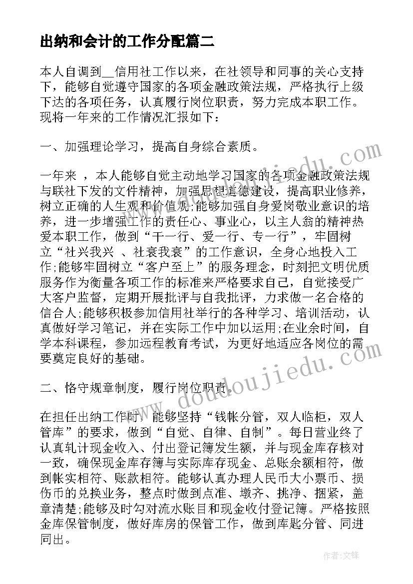 出纳和会计的工作分配 出纳会计的个人述职报告(优质5篇)