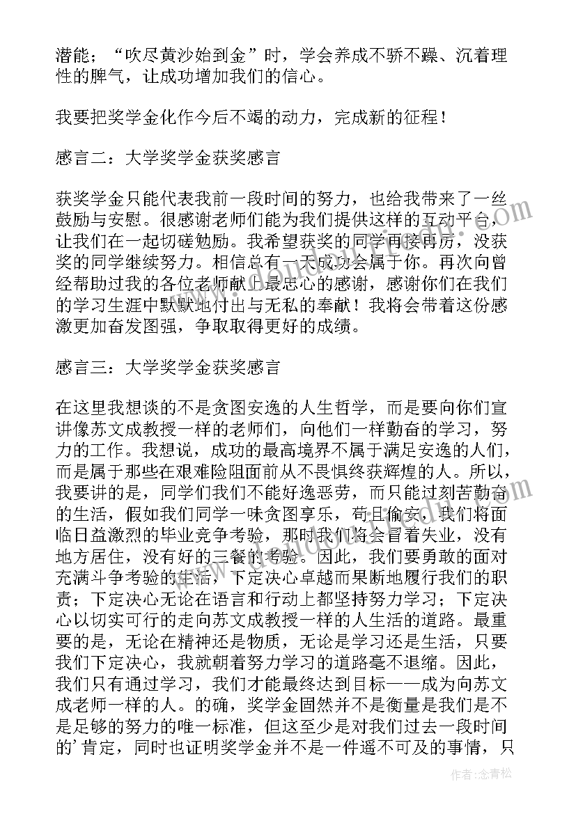 2023年大学生奖学金获奖感言发言稿(通用5篇)