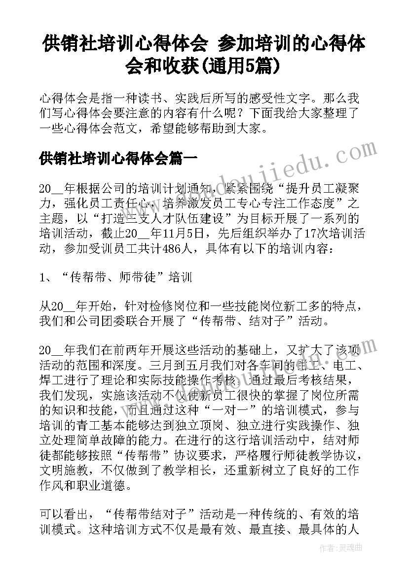 供销社培训心得体会 参加培训的心得体会和收获(通用5篇)