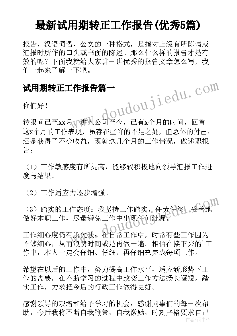 最新试用期转正工作报告(优秀5篇)