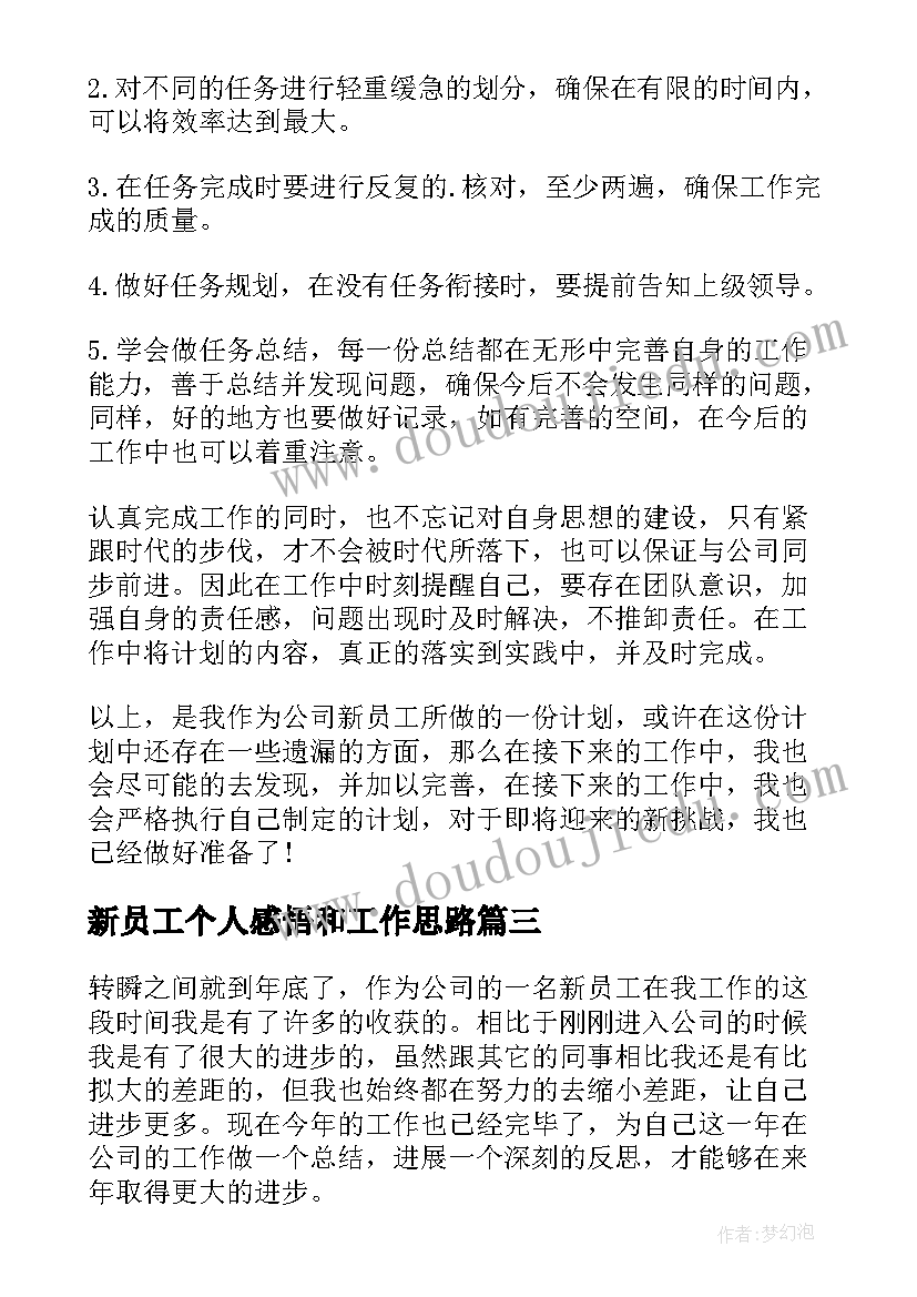 新员工个人感悟和工作思路 新员工个人工作计划(精选6篇)