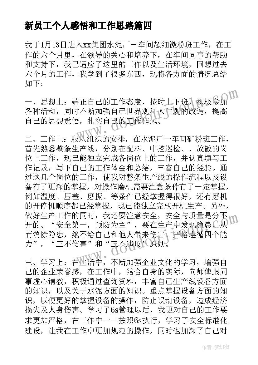 新员工个人感悟和工作思路 新员工个人工作计划(精选6篇)