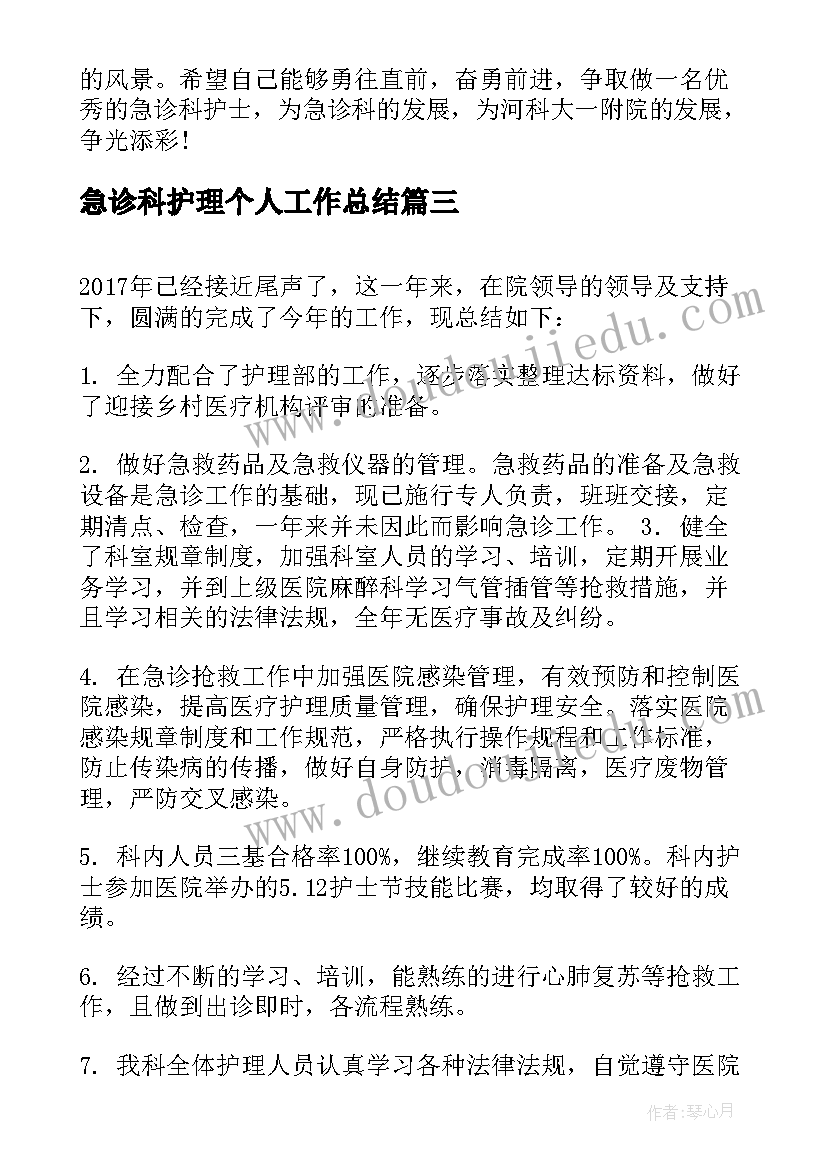 2023年急诊科护理个人工作总结 急诊科护理职位个人工作总结报告(模板5篇)