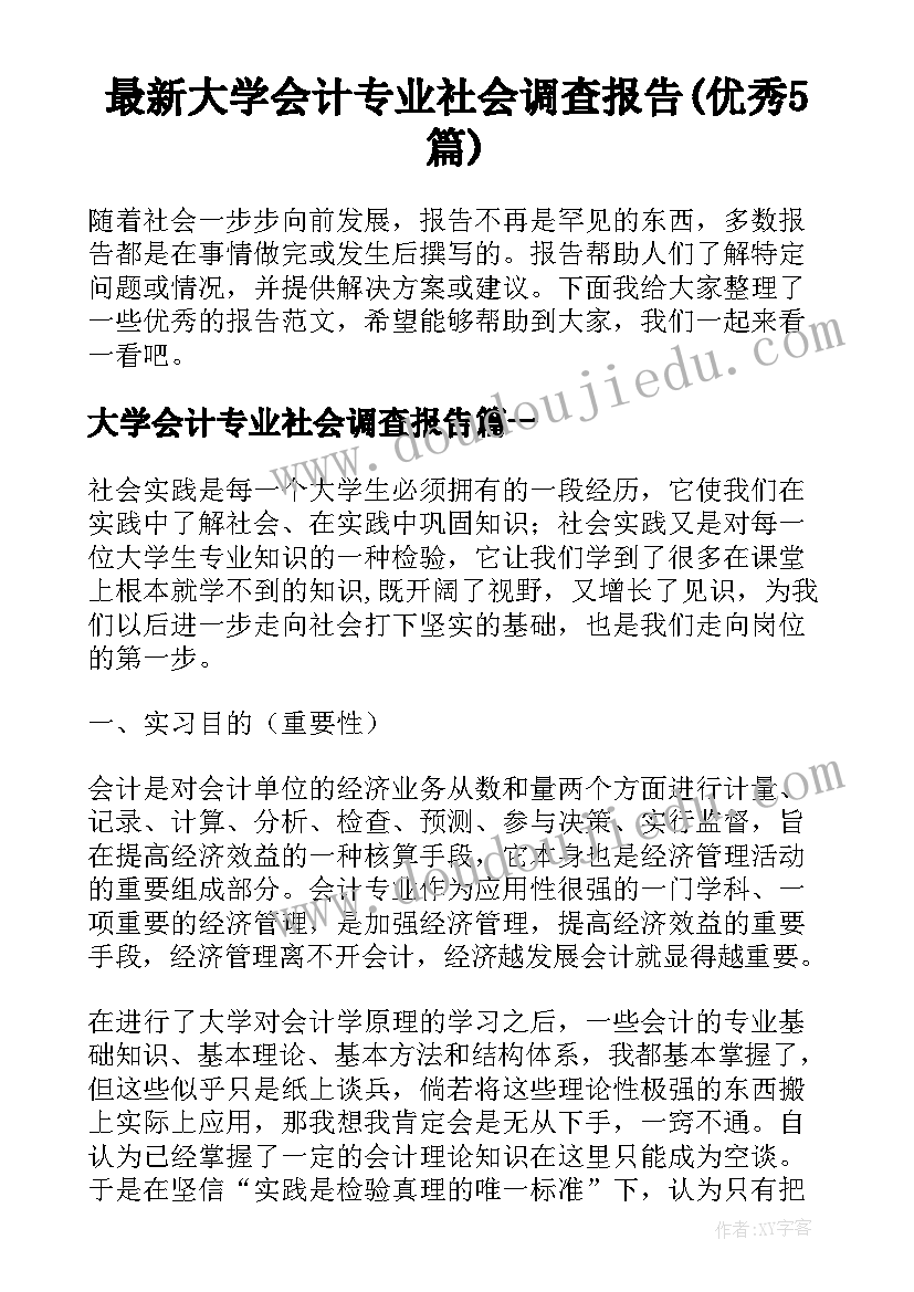 最新大学会计专业社会调查报告(优秀5篇)