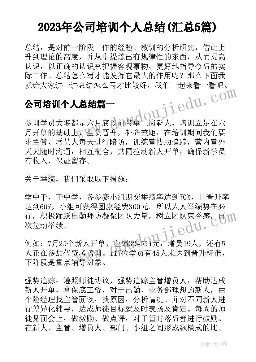 2023年公司培训个人总结(汇总5篇)