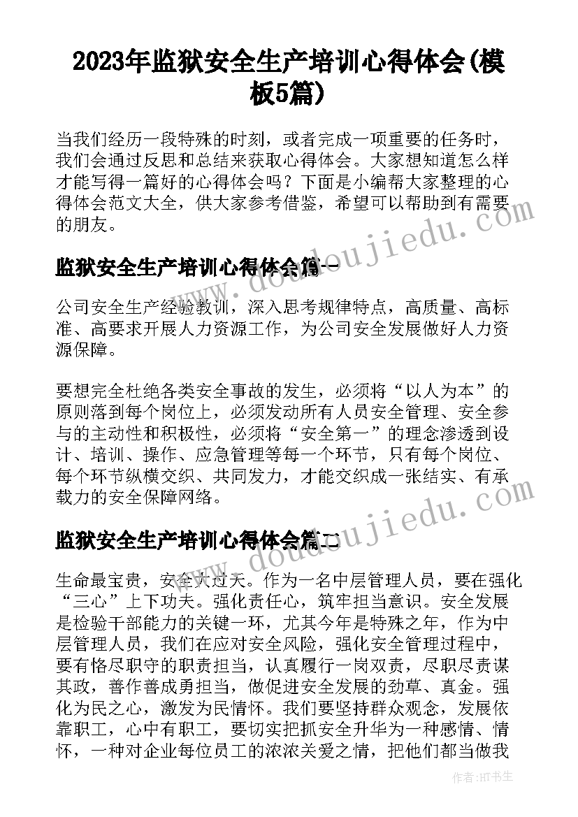 2023年监狱安全生产培训心得体会(模板5篇)