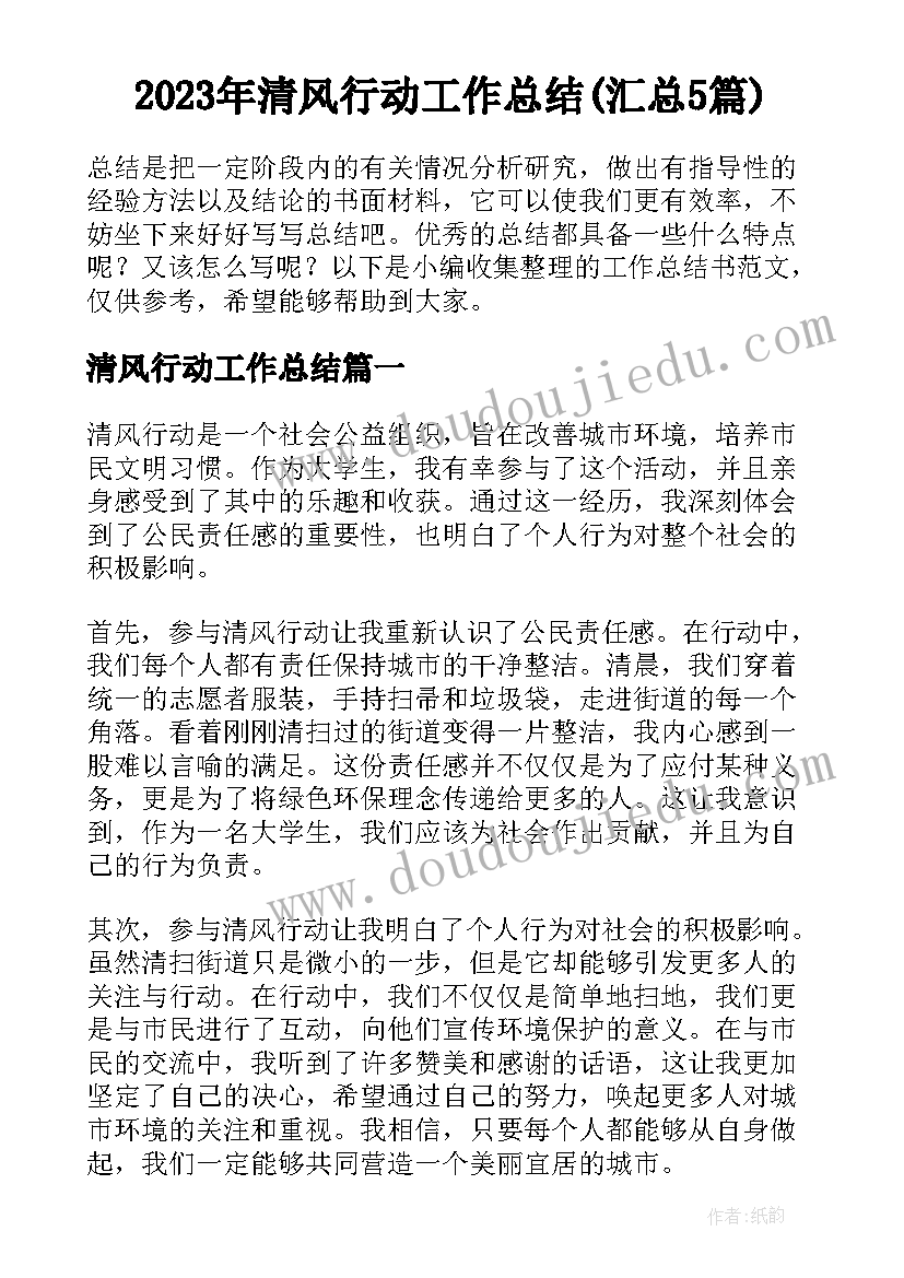 2023年清风行动工作总结(汇总5篇)