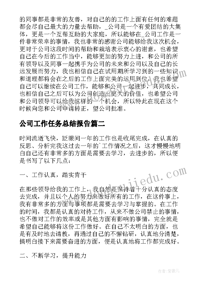 最新公司工作任务总结报告(优质5篇)