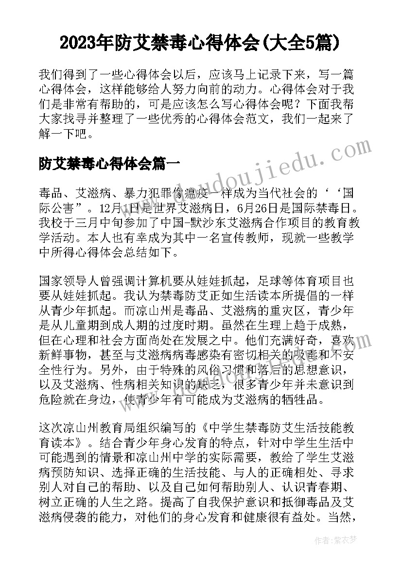 2023年防艾禁毒心得体会(大全5篇)