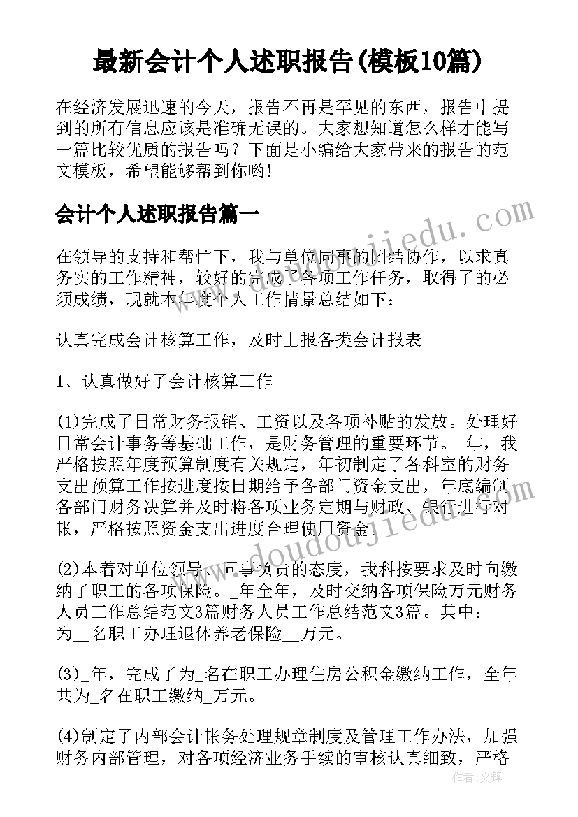 最新会计个人述职报告(模板10篇)