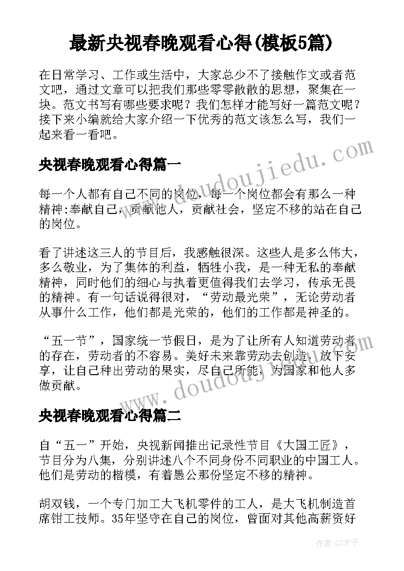 最新央视春晚观看心得(模板5篇)