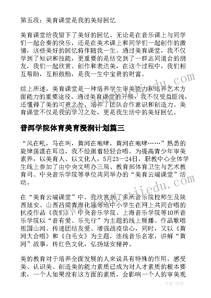 2023年普洱学院体育美育浸润计划 美育工作计划(汇总9篇)