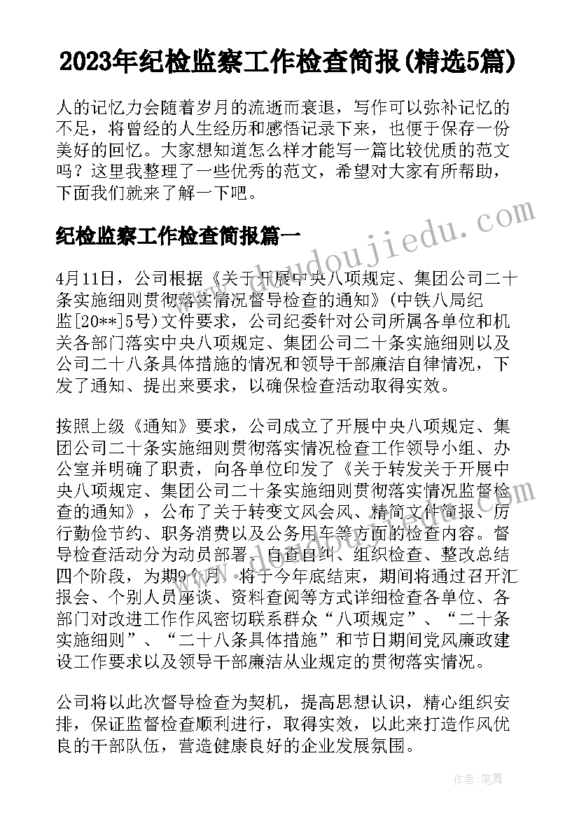 2023年纪检监察工作检查简报(精选5篇)