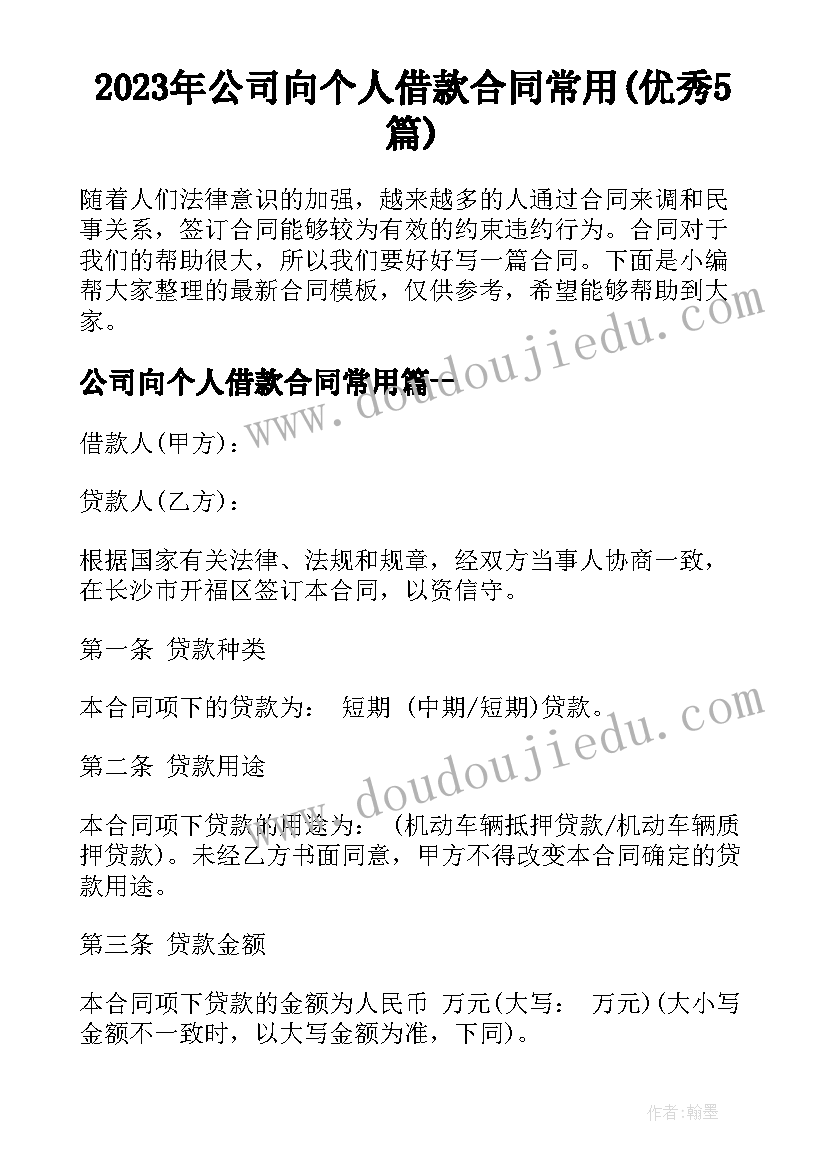 2023年公司向个人借款合同常用(优秀5篇)