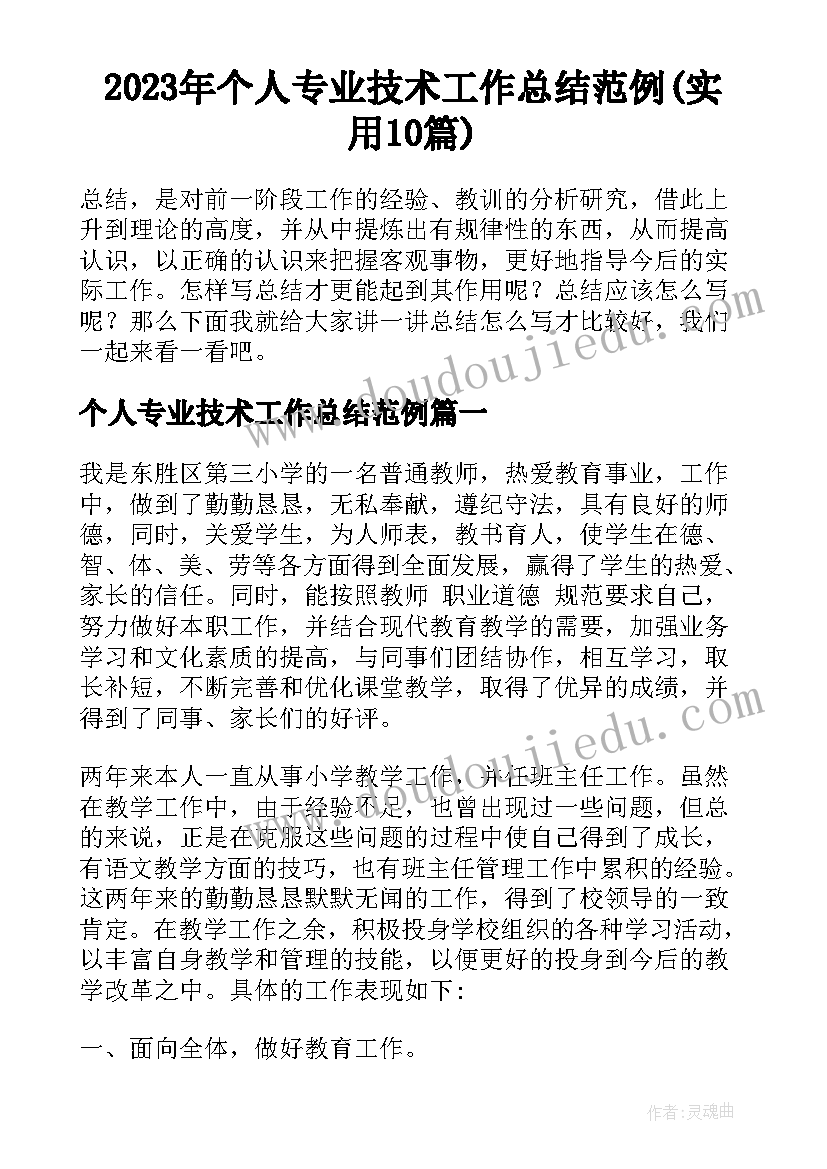 2023年个人专业技术工作总结范例(实用10篇)