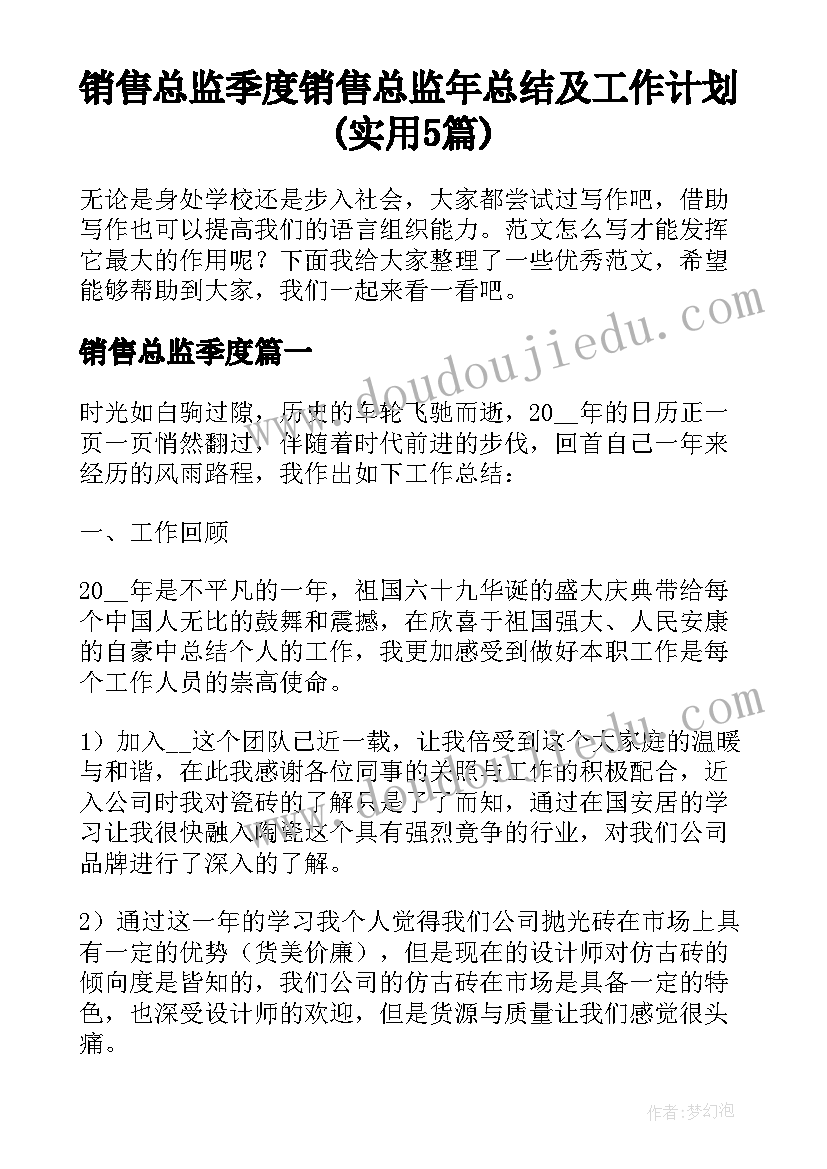 销售总监季度 销售总监年总结及工作计划(实用5篇)