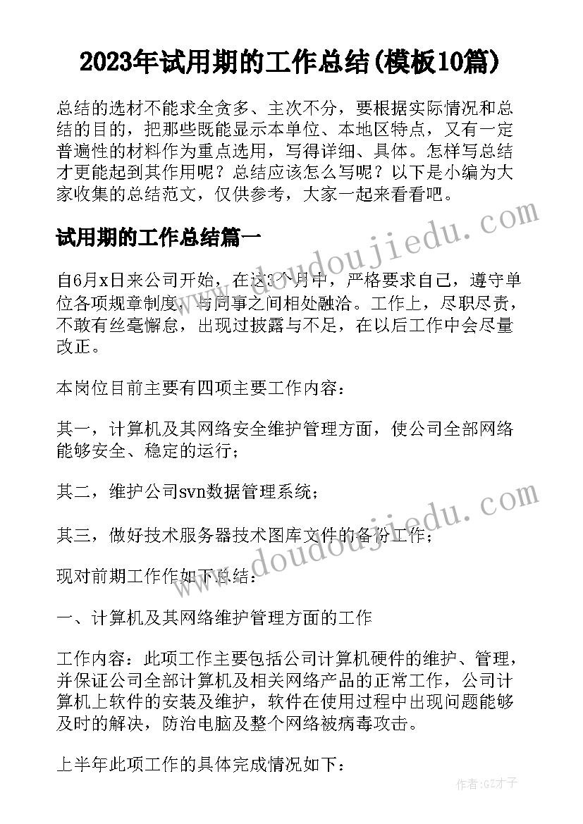 2023年试用期的工作总结(模板10篇)