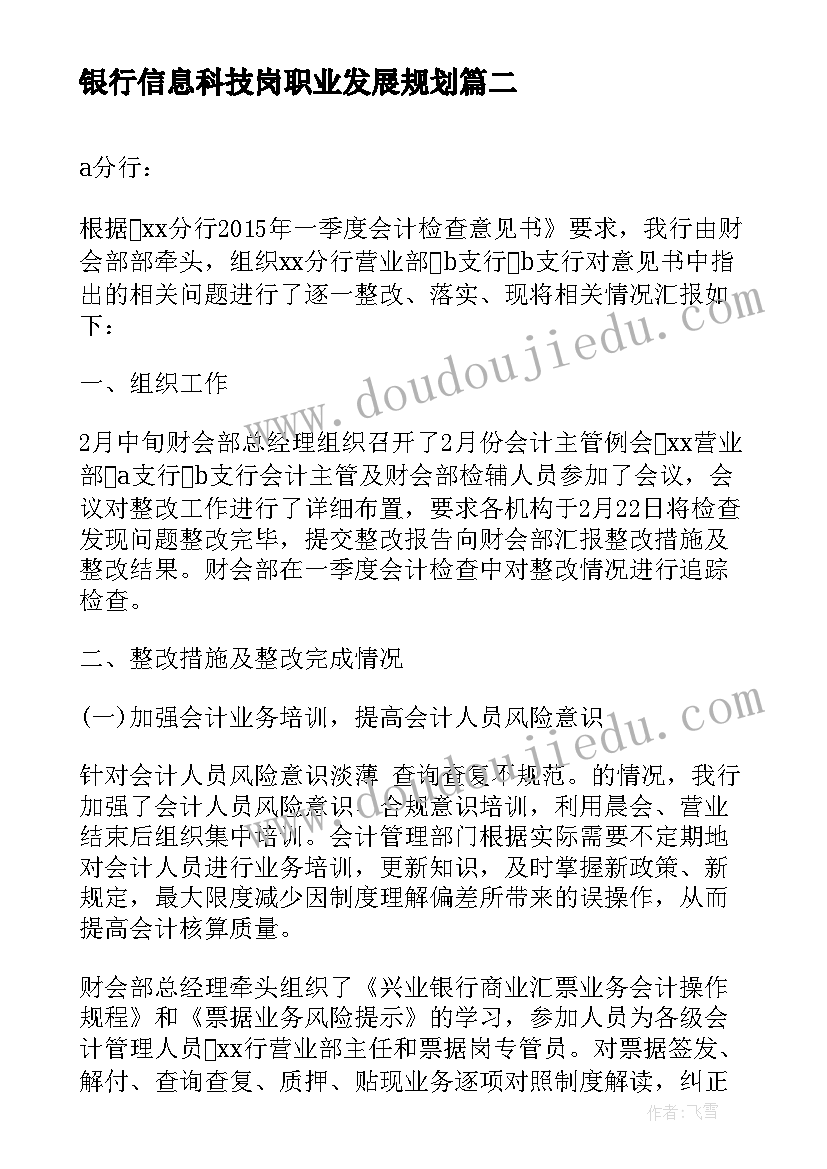 2023年银行信息科技岗职业发展规划(实用5篇)