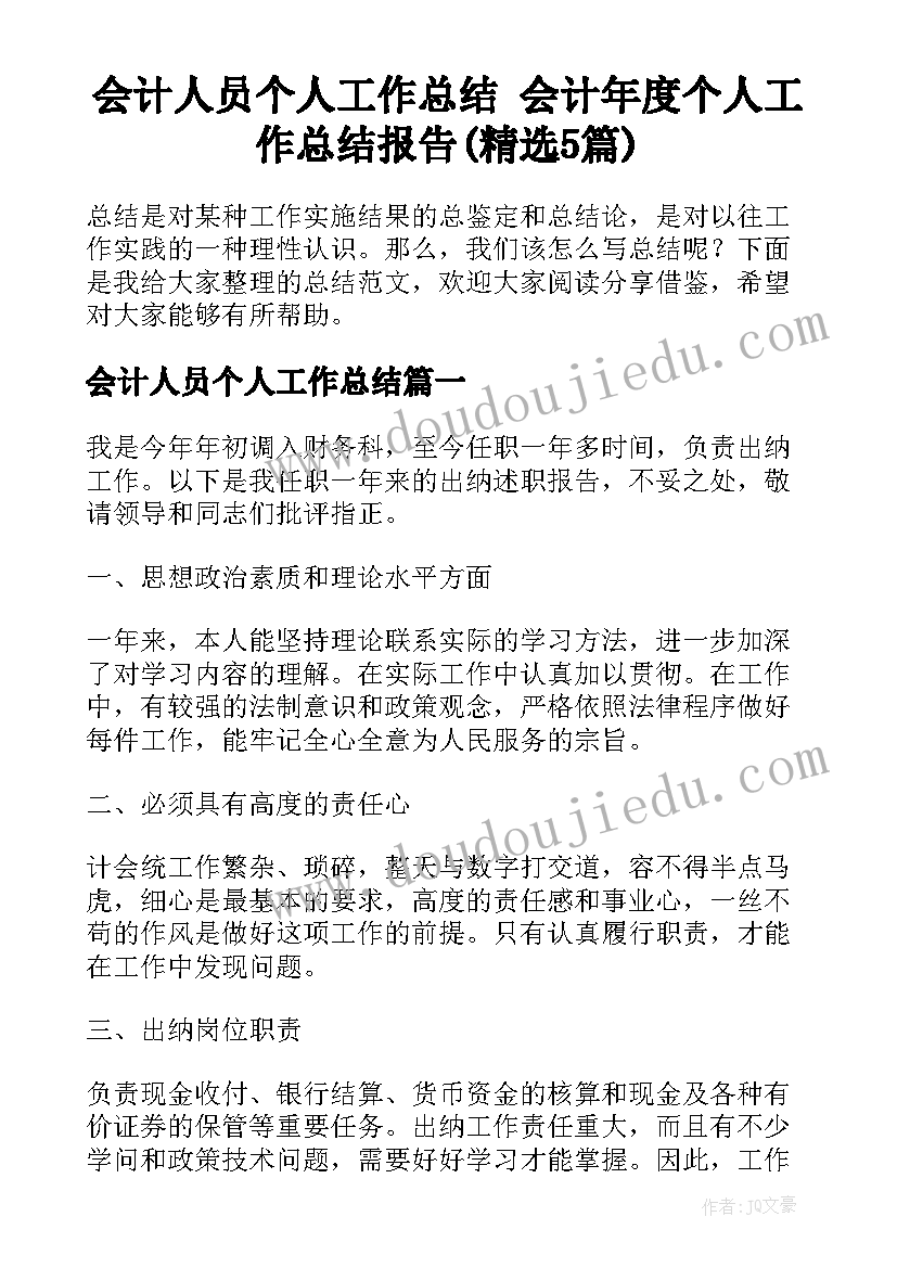 会计人员个人工作总结 会计年度个人工作总结报告(精选5篇)