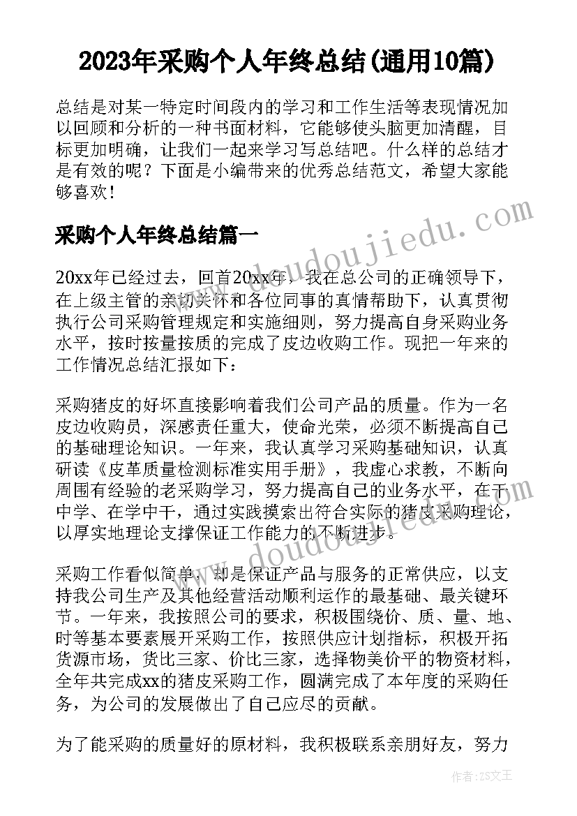 2023年采购个人年终总结(通用10篇)