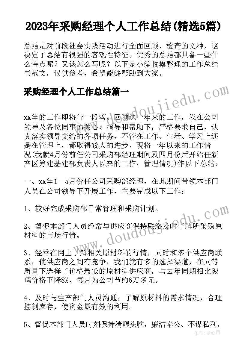 2023年采购经理个人工作总结(精选5篇)