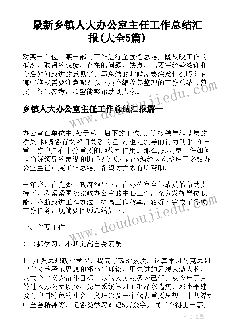 最新乡镇人大办公室主任工作总结汇报(大全5篇)