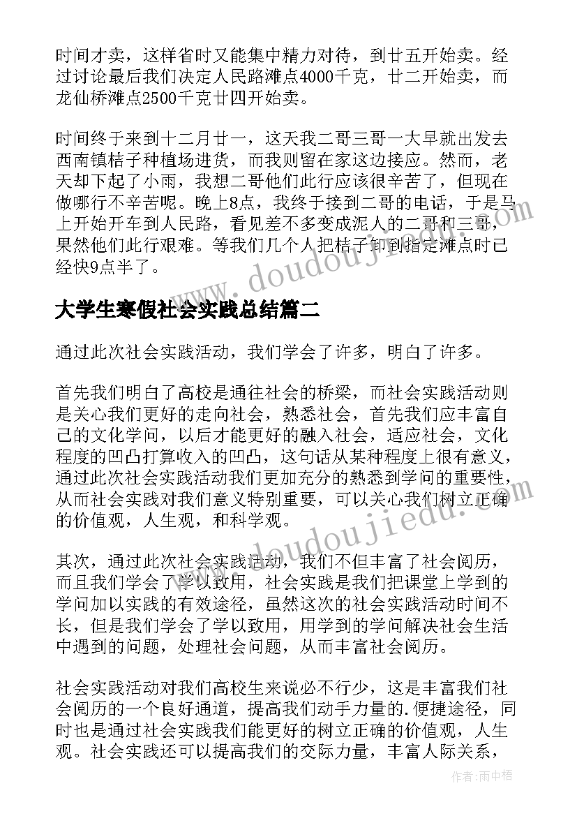 最新大学生寒假社会实践总结(汇总6篇)