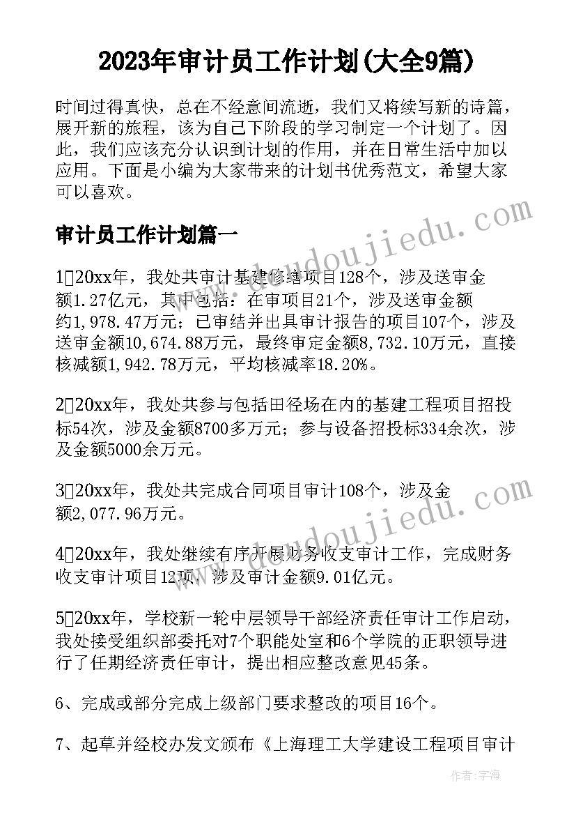 2023年审计员工作计划(大全9篇)