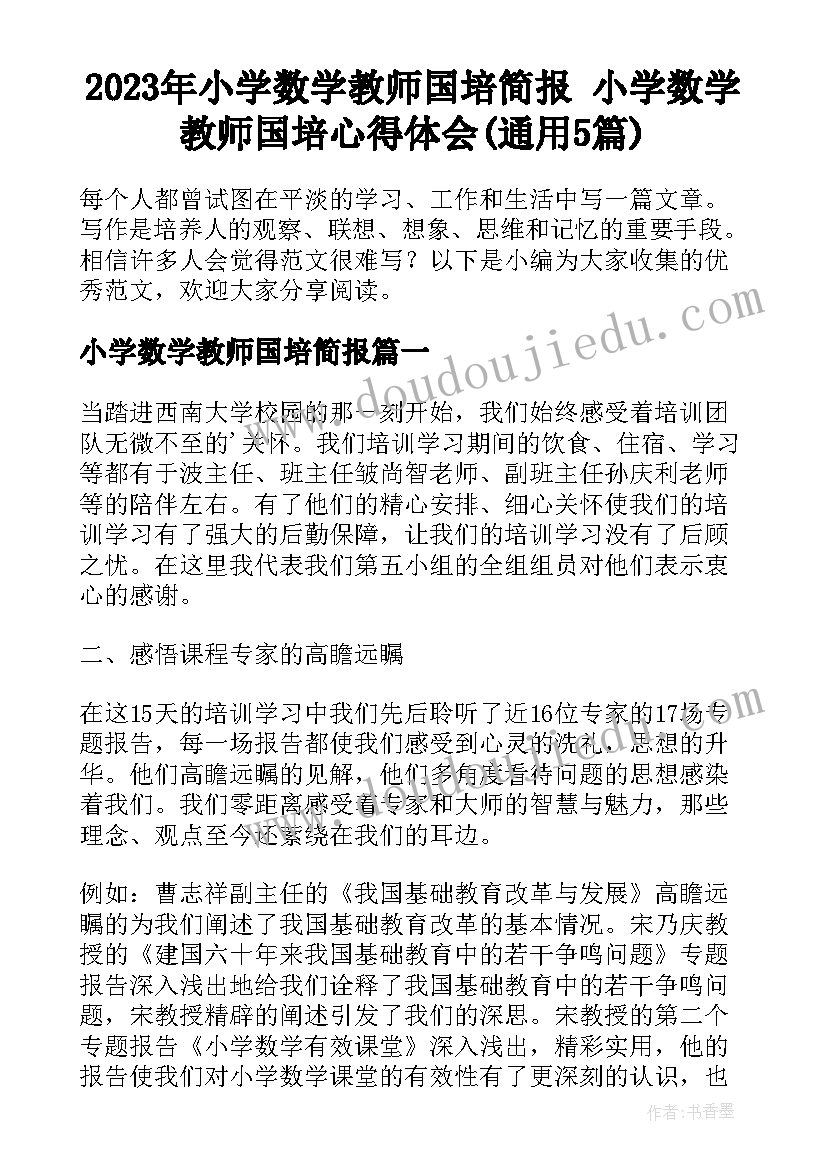 2023年小学数学教师国培简报 小学数学教师国培心得体会(通用5篇)