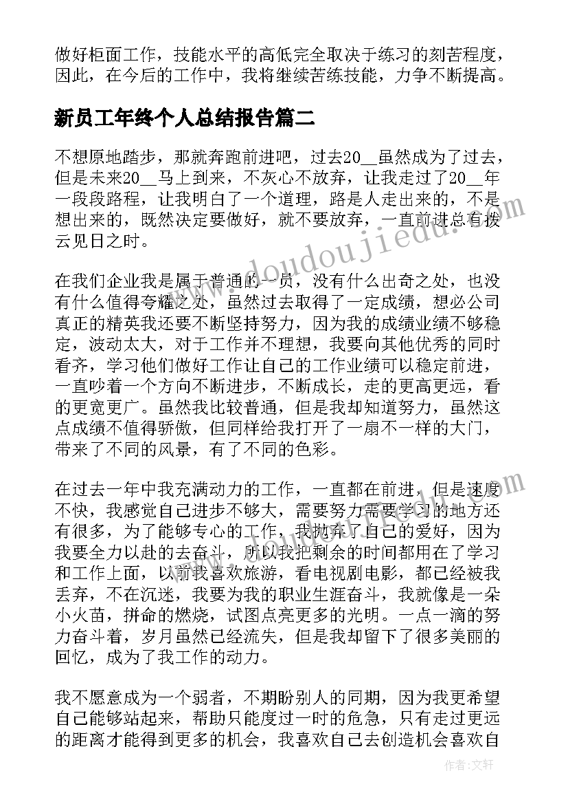 最新新员工年终个人总结报告 银行新员工个人工作总结报告(大全5篇)