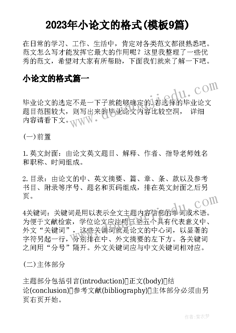 2023年小论文的格式(模板9篇)