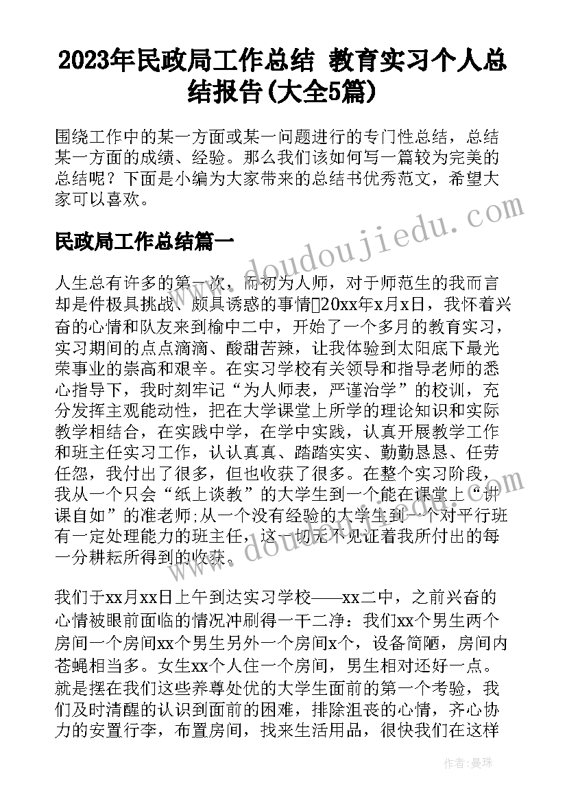 2023年民政局工作总结 教育实习个人总结报告(大全5篇)