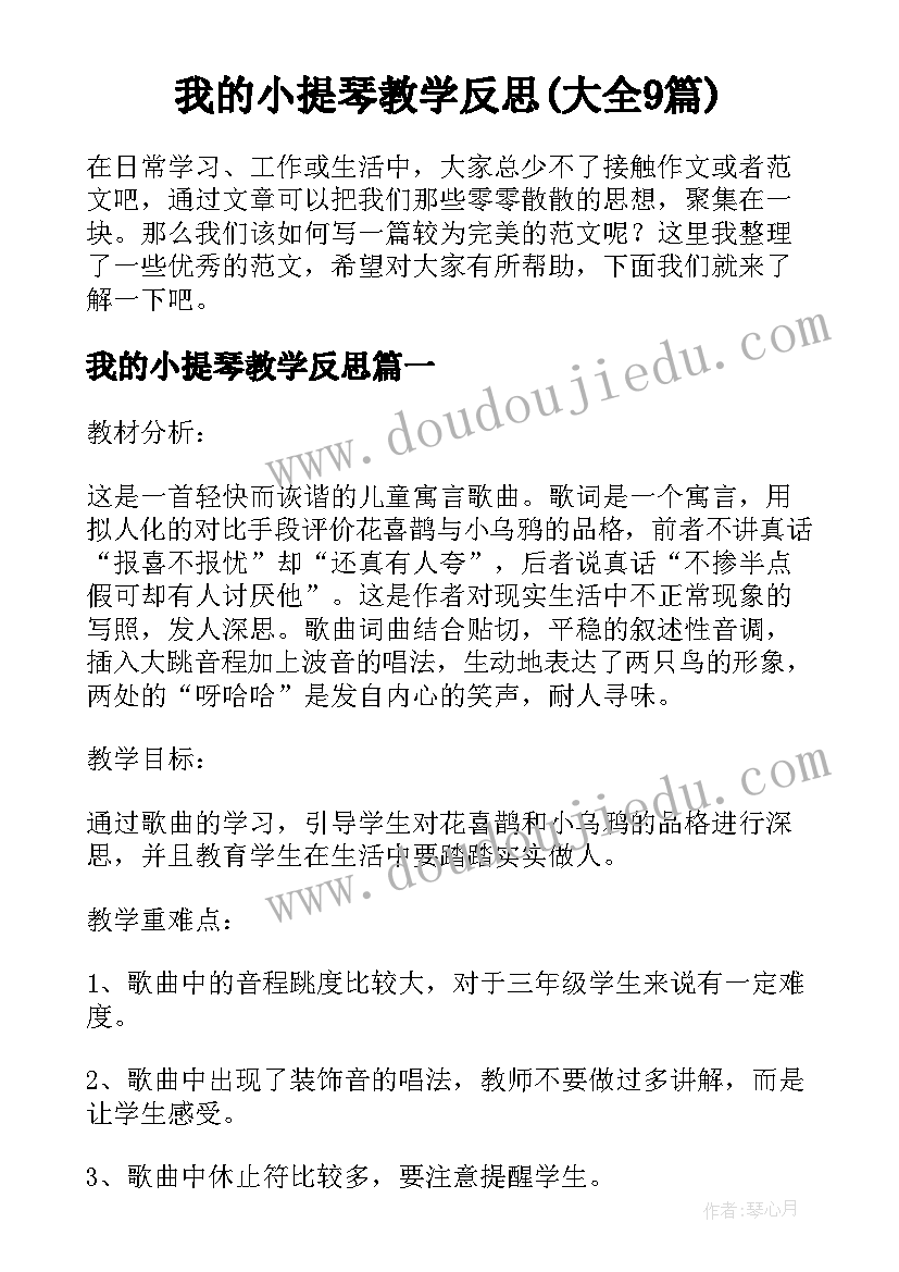 我的小提琴教学反思(大全9篇)