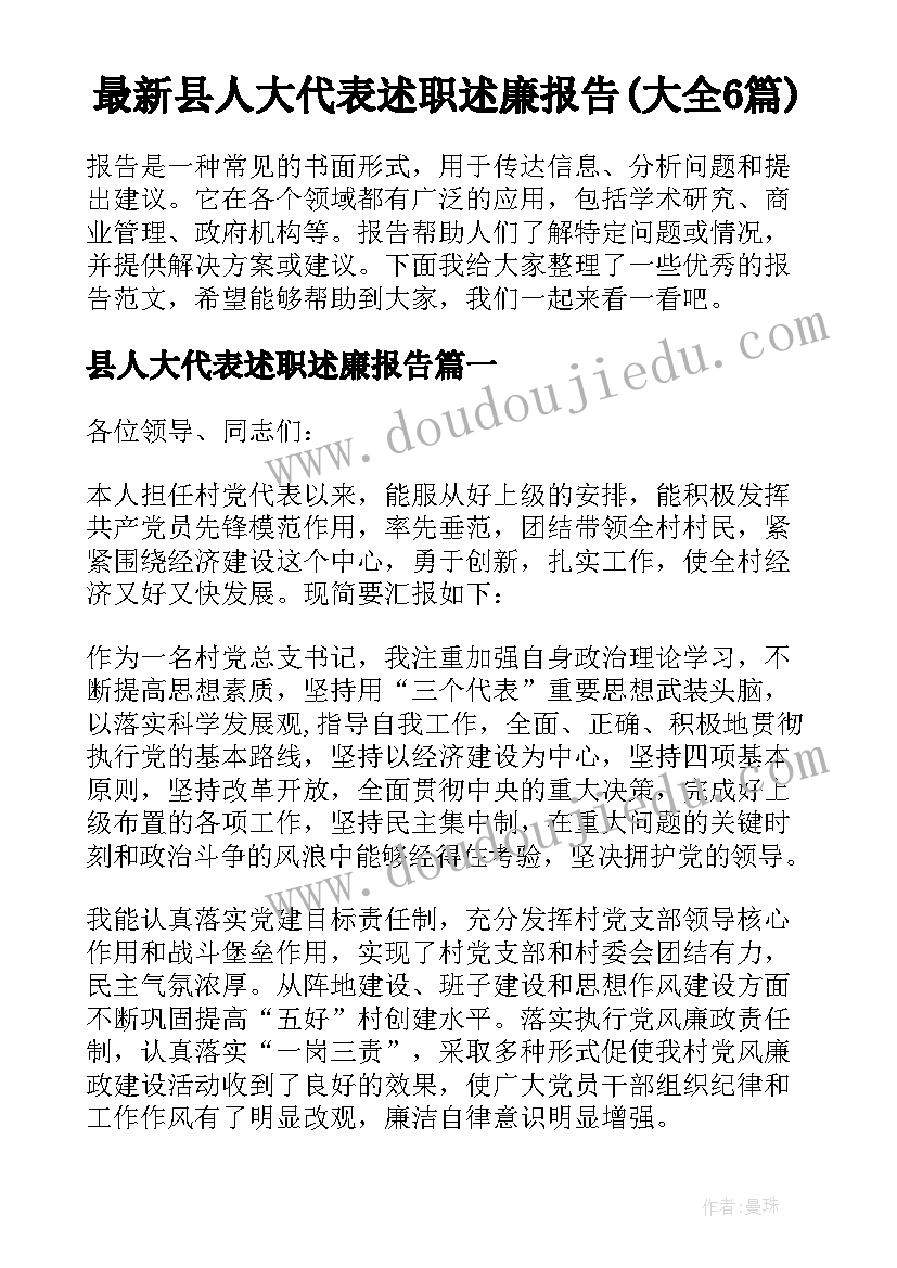 最新县人大代表述职述廉报告(大全6篇)