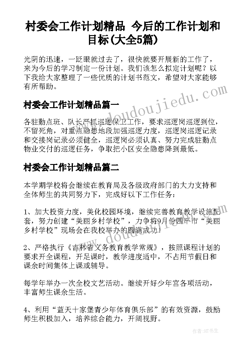 村委会工作计划精品 今后的工作计划和目标(大全5篇)