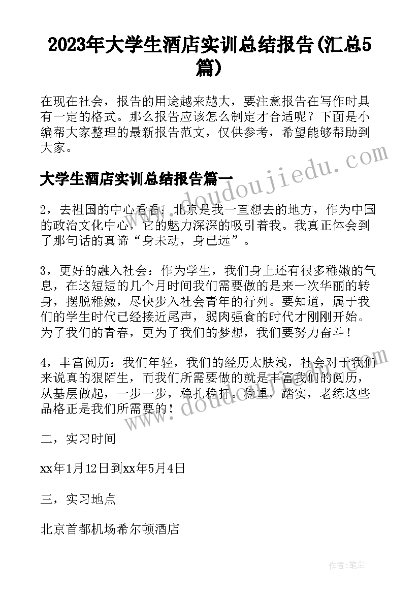 2023年大学生酒店实训总结报告(汇总5篇)