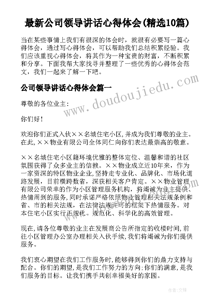 最新公司领导讲话心得体会(精选10篇)