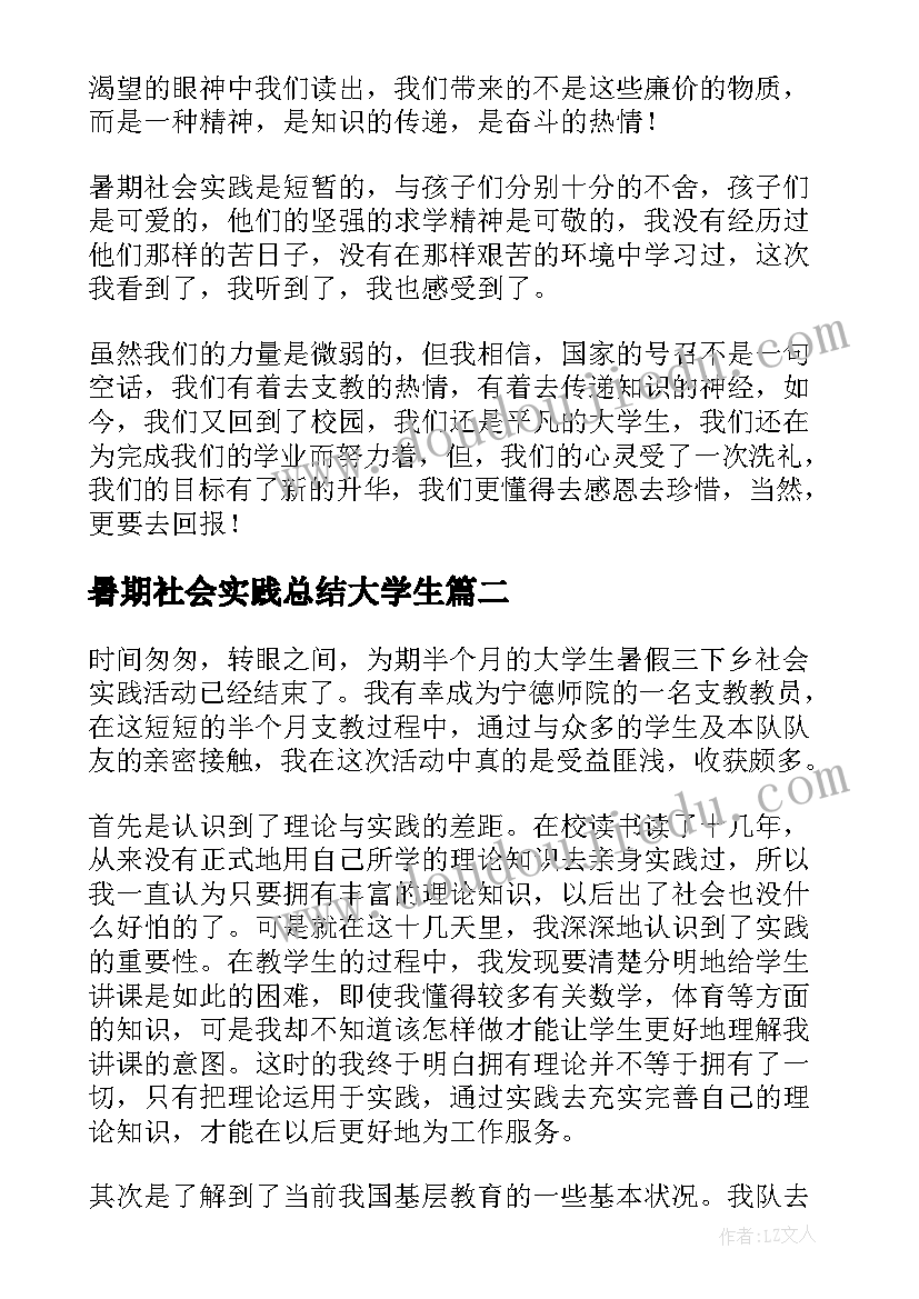 暑期社会实践总结大学生(精选6篇)